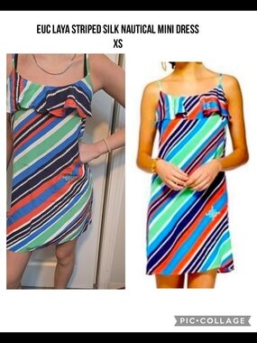 Lilly Pulitzer Striped Nautical Silk Mini Dress in Blue, Green & Coral